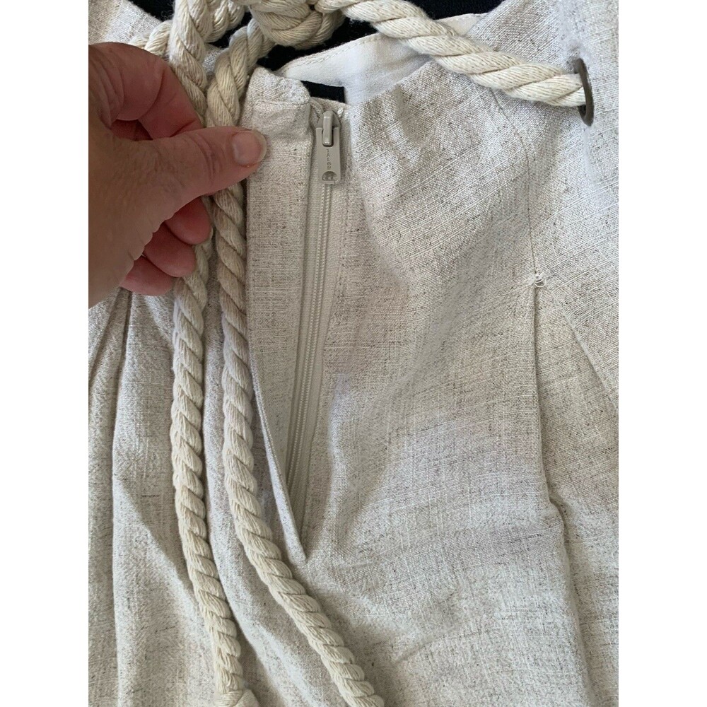 Linen Blend Pleated Pants Rope Belt Large Beige Natural Coastal Cottage Beach - Picture 6 of 16
